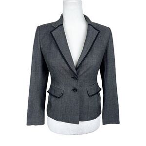 Halogen Blazer Women 0 Petite Black White Button Up Career Jacket Shoulder Pads